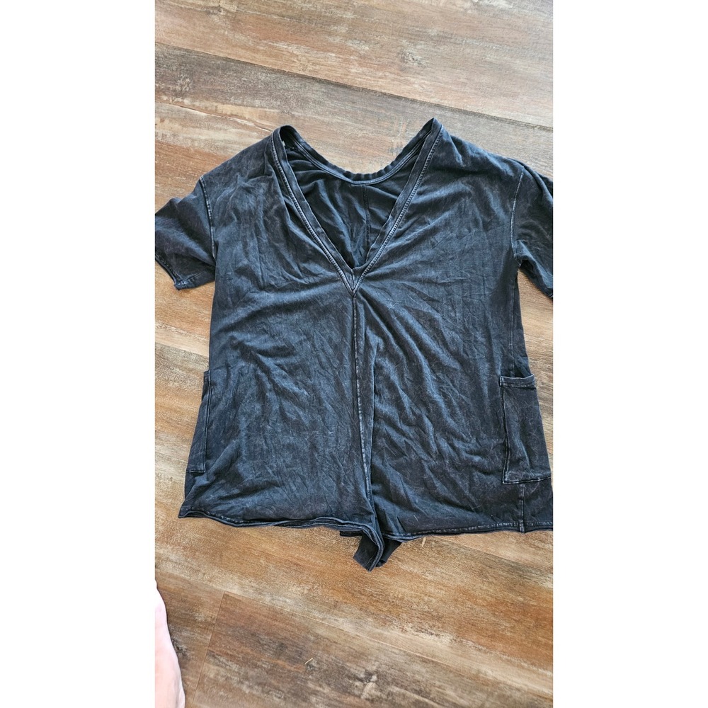 Free People Movement Oversized V-Neck Mineral Wash Onesie Tee Black  Medium